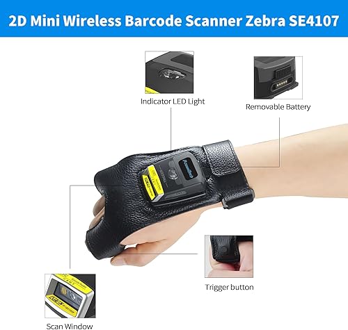 Miniatura 7 de Guante escáner de código de barras 2D GS02 portátil Zebra SE4107 lector IP65 táctil escáner NFC soporte multiidioma para almacén, sistema de gestión,