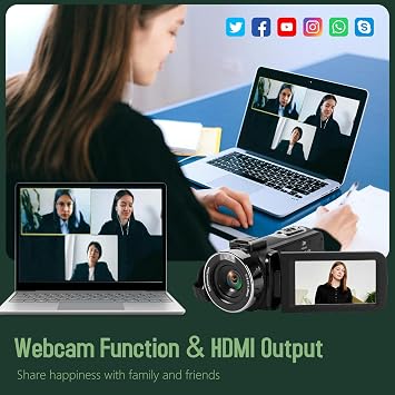 2.7K 48MP 30 FPS Camcorder Video Camera Digital Camera 16X Digital Zoom 3.0'' Flip Screen YouTube Vlogging Camera with Remote Control and 2 Batteries