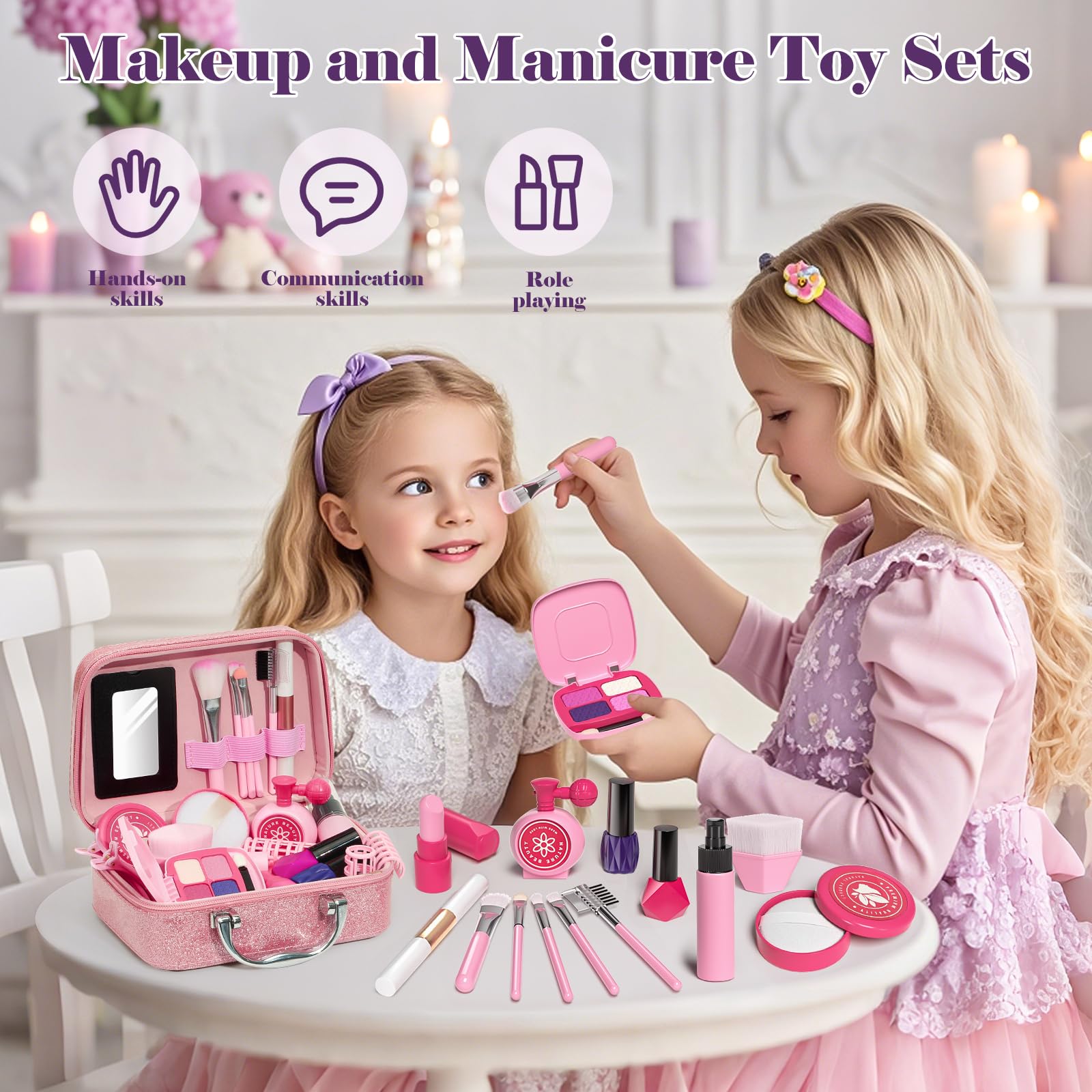 Tacobear Friseur Set Kinder Schminkkoffer Mädchen Friseurkoffer Haarstyling Zubehör Gefälschte Kosmetik Kaufmannsladen Rollenspiel Pretend Play Makeup Spielzeug Geschenke Mädchen ab 3 4 5 6 7 8 Jahre