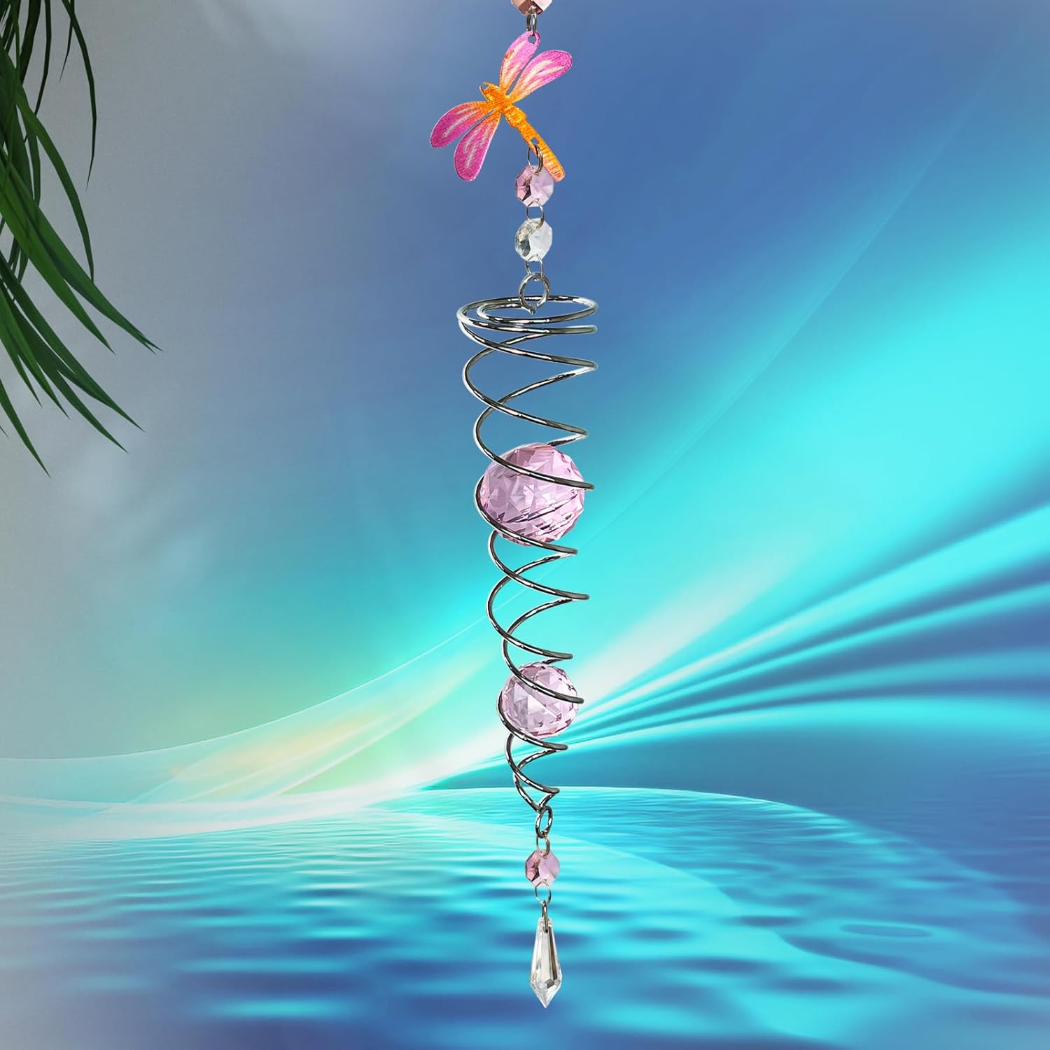 FONMY Dragonfly Gazing Ball Spiral Wind Spinner Sun Catcher