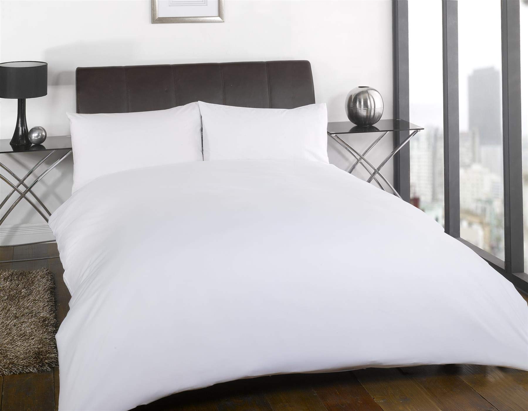 Olivia Rocco Flannelette Duvet Cover Set Plain Brushed Cotton Quilt Cover, Double White