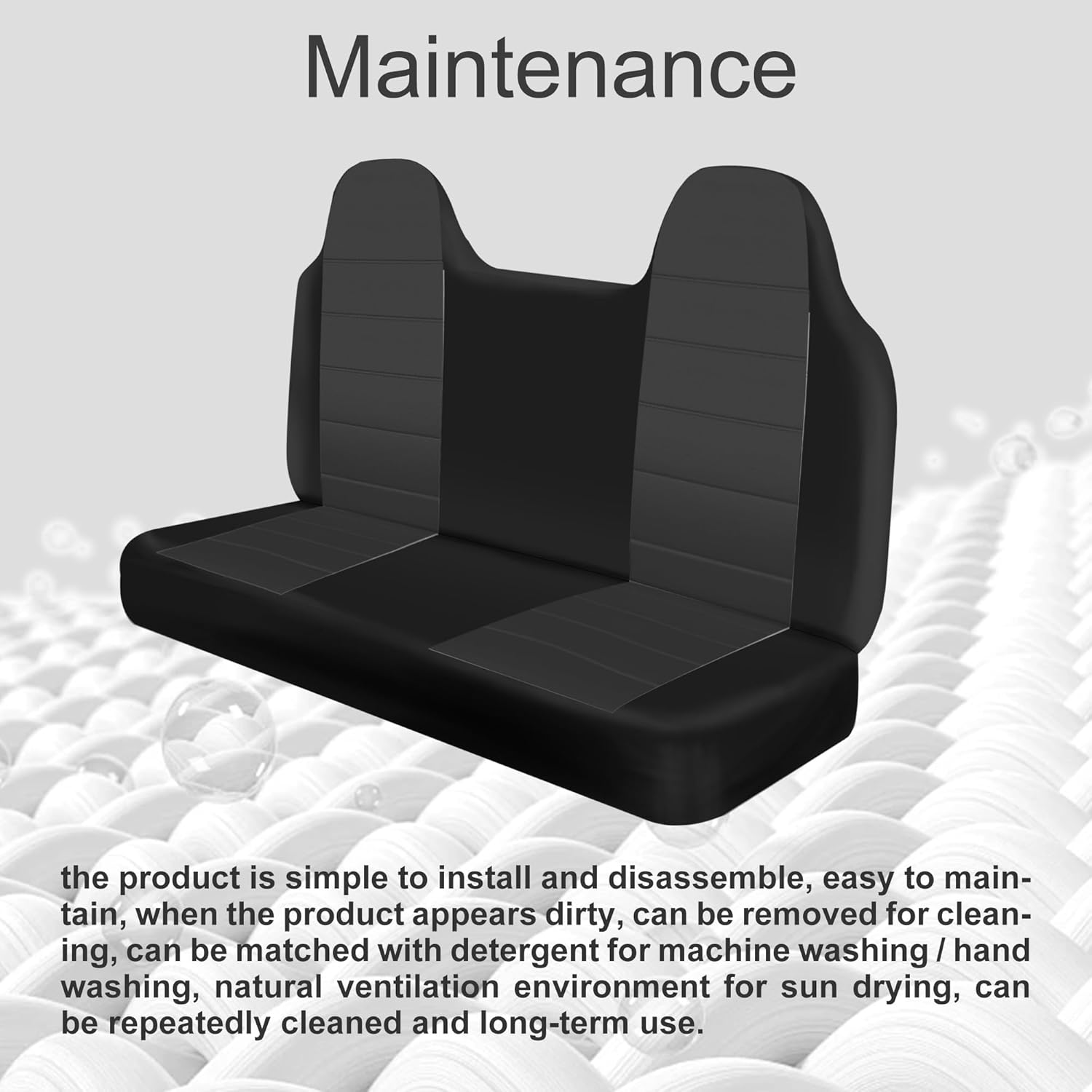 Bench Seat Covers for Ford F-150 F-250 F-350 1992 1993 1994 1995 1996 1997 1998 Custom Fit Front Solid Bench Seat with Molded Headrests Knitted Fabric Soft Foam Lining Black