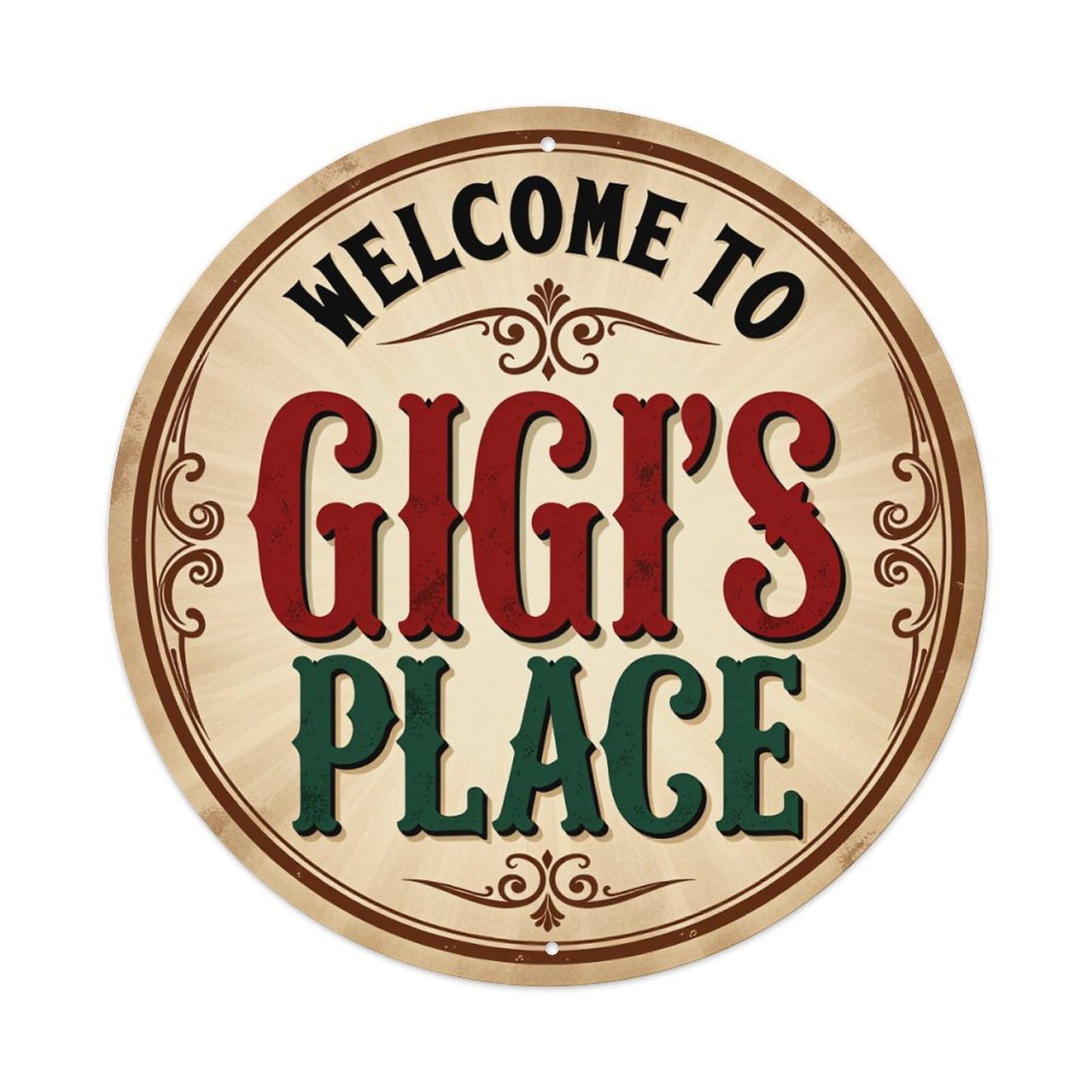 Welcome To Gigs Place Sign Round Tin Sign Retro Metal Sign for Cafe Bar Pub Home Game Room Gym Club Wall Decoration Vintage Metal Poster 8x8 Inch