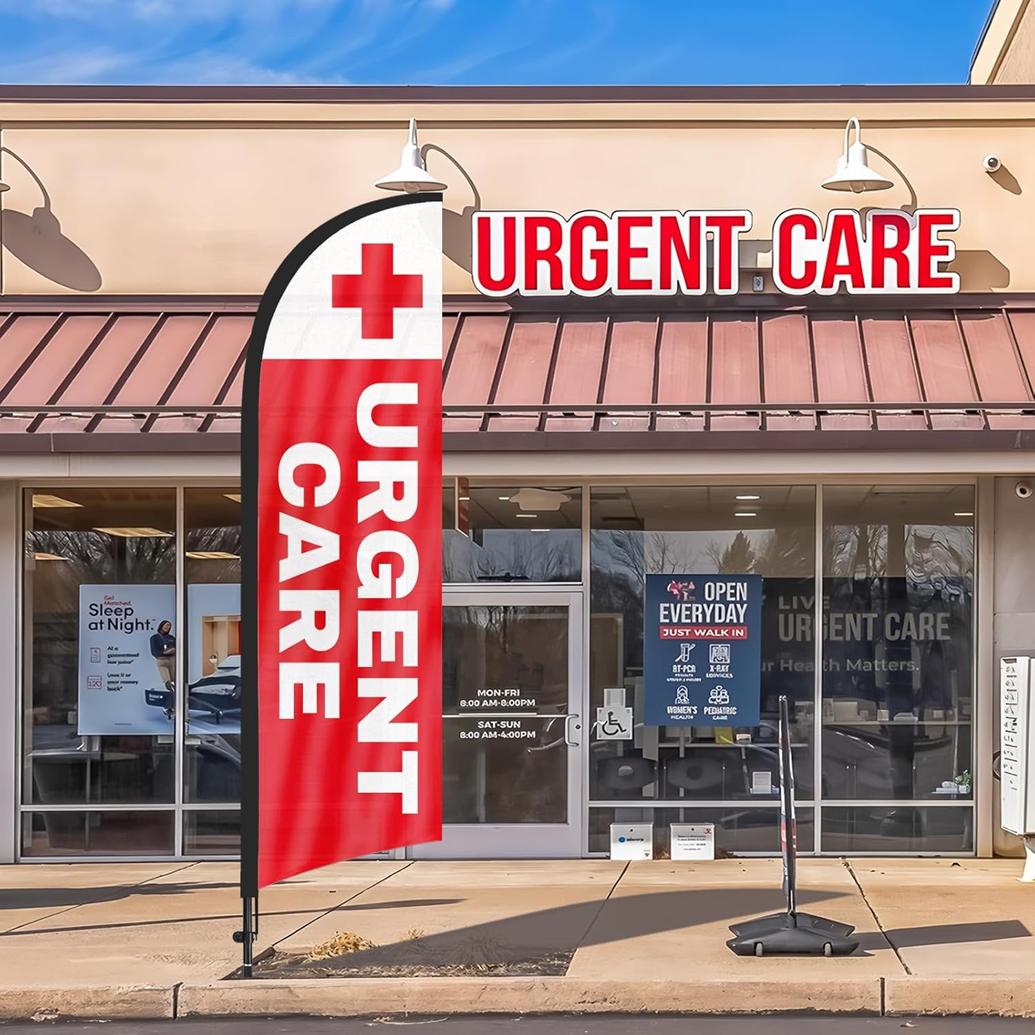 Urgent Care Advertising Feather Flags Banner 8Ft, Urgent Care Swooper Flag with Pole and Ground Stake, Advertising Feather Flag Signs for Urgent Care Business
