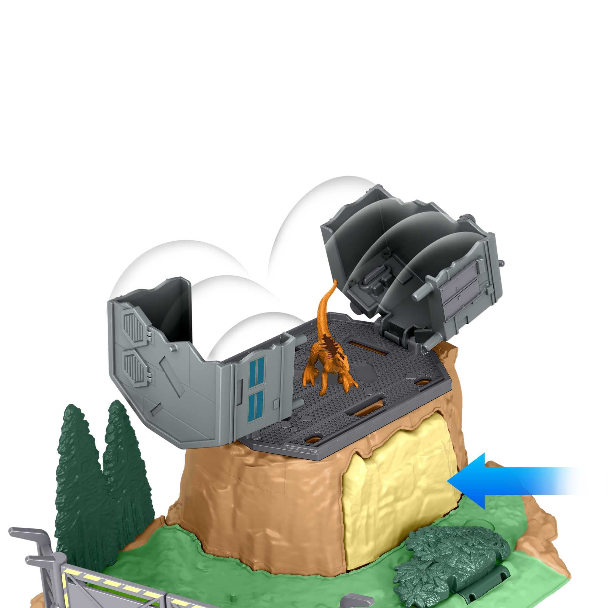 Jurassic World: Dominion Ucieczka dinozaura Minifigurki Zestaw z 2 minifigurkami dinozaurów, kilkoma obszarami zabawy, wyrzutniami i „łamiącymi się” elementami, dla dzieci od 4 roku życia, HFF12