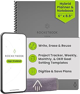 Fusion Reusable Digital Notebook - Smart Notepad A5 Grey, 7 Styles, To Do List, Daily Journal, Weekly & Monthly Planner, with Frixion Erasable Pen, Office Gadget Reduces Paper Waste