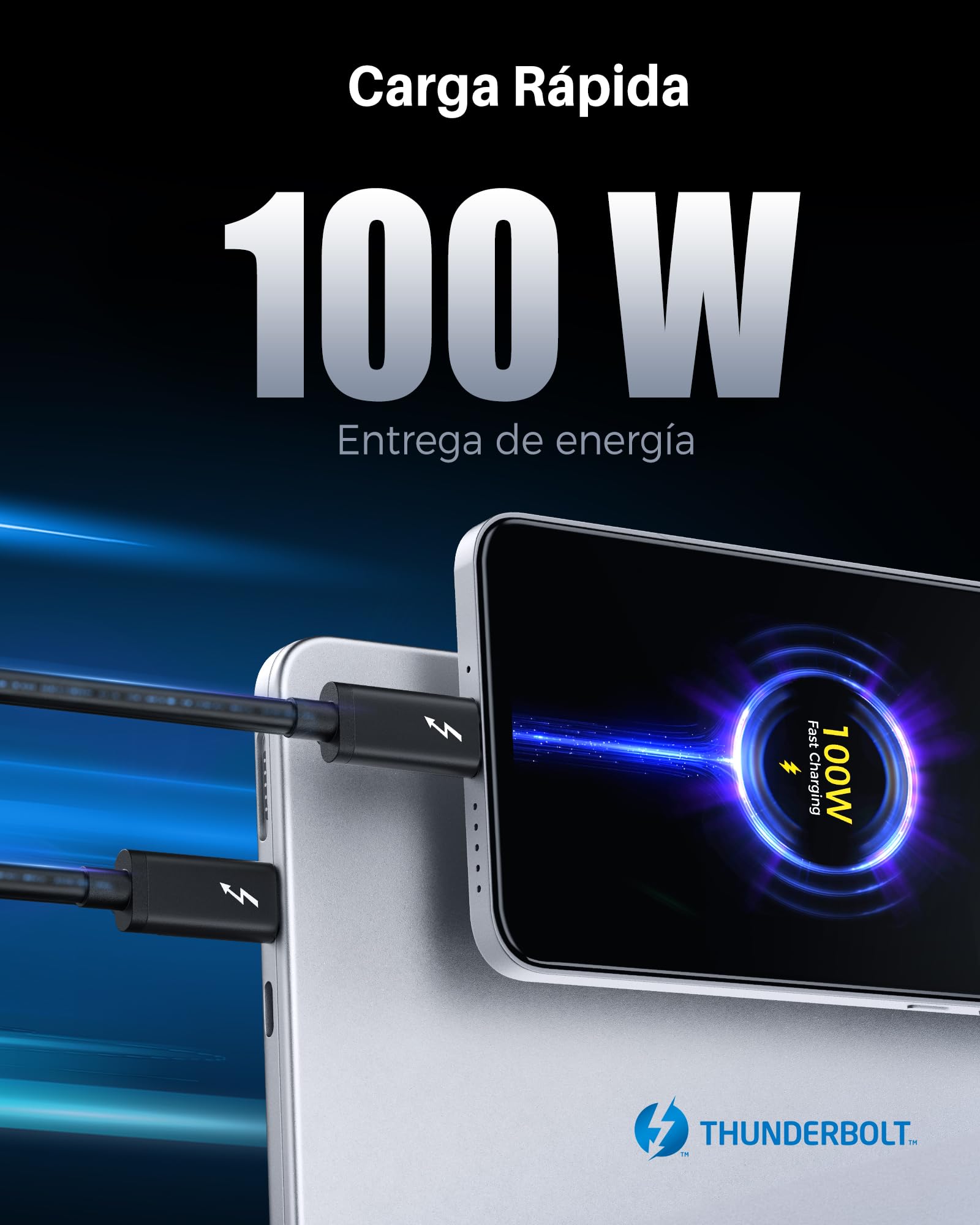 Cable Matters [Intel certificado] 0,8 m Cable Thunderbolt 3 de 40 Gbps (Cable Thunderbolt 3 USB C, Cable USB C a USB C) Que admite Carga de 100W, 8K@30Hz/4K@120Hz en Negro