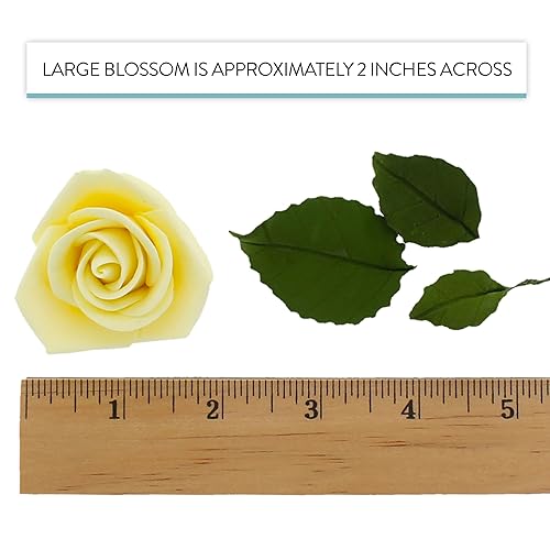 Vista 12 de Global Sugar Art Peace Rose Sugar Cake Flowers Apricot, 5 unidades con hojas por el chef Alan Tetreault albaricoque