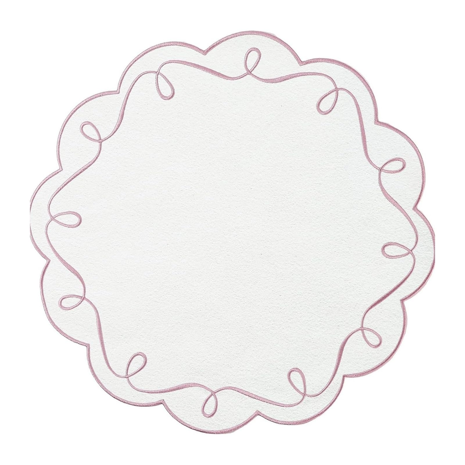 Virelynx Scalloped Round Placemat – Embroidered Decorative Machine Washable, Party Mat for Home Dining Table Wedding Bridal