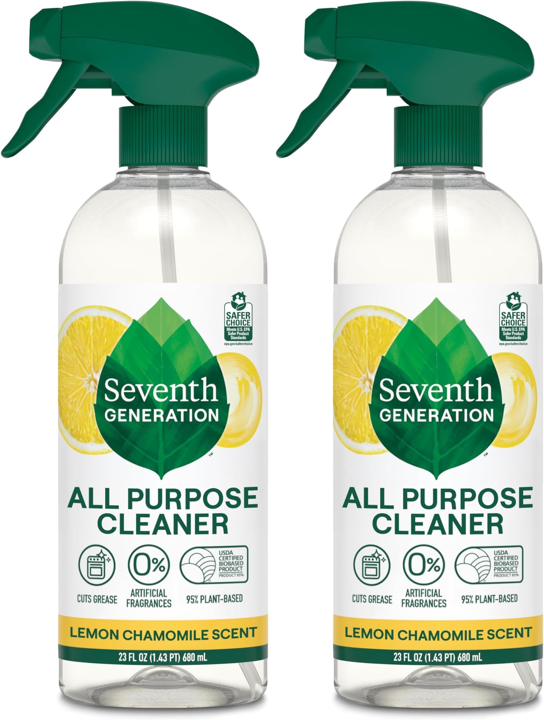Seventh Generation All Purpose Cleaner, Lemon Chamomile Scent, Cuts Grease, 23 Fl Oz (Pack of 2)