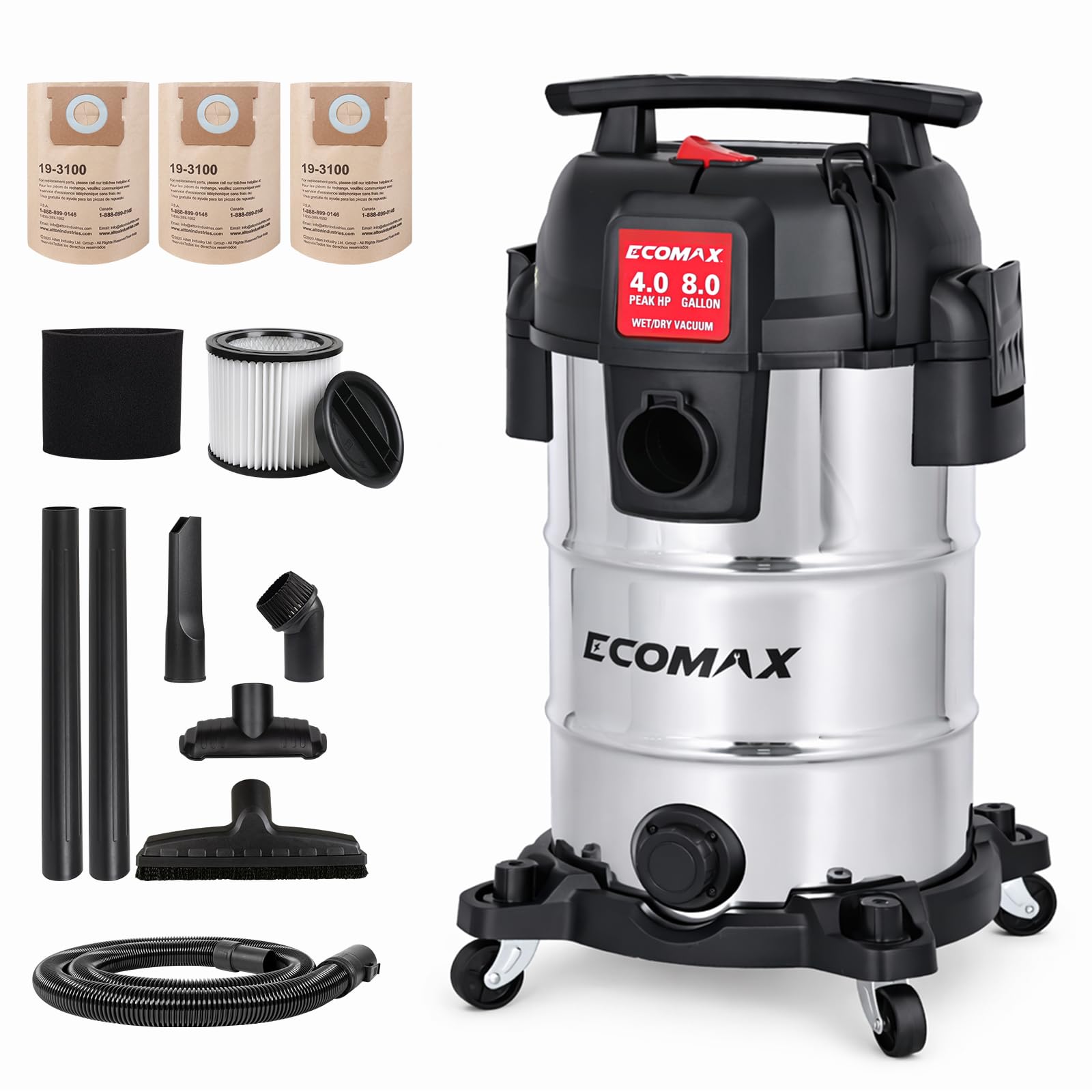 ECOMAX 8 Gallon Ultra-Quiet Shop Vacuum Wet and Dry