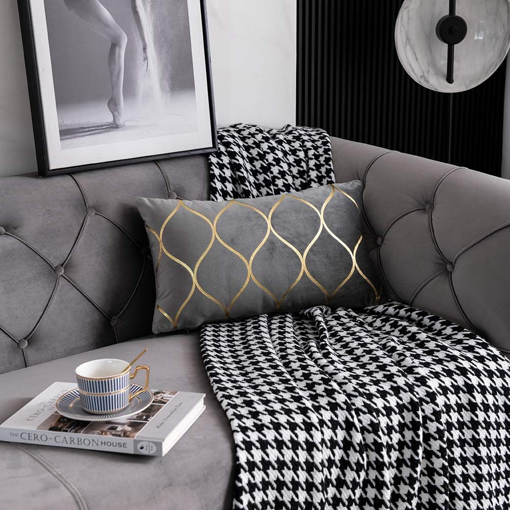 Gold Velvet Throw Pillow Covers: 2 Pack 12x20 Inch Rectangular Decorative Pillow Cases for Bedroom Sofa Couch Living Room, Light Grey - Image 3