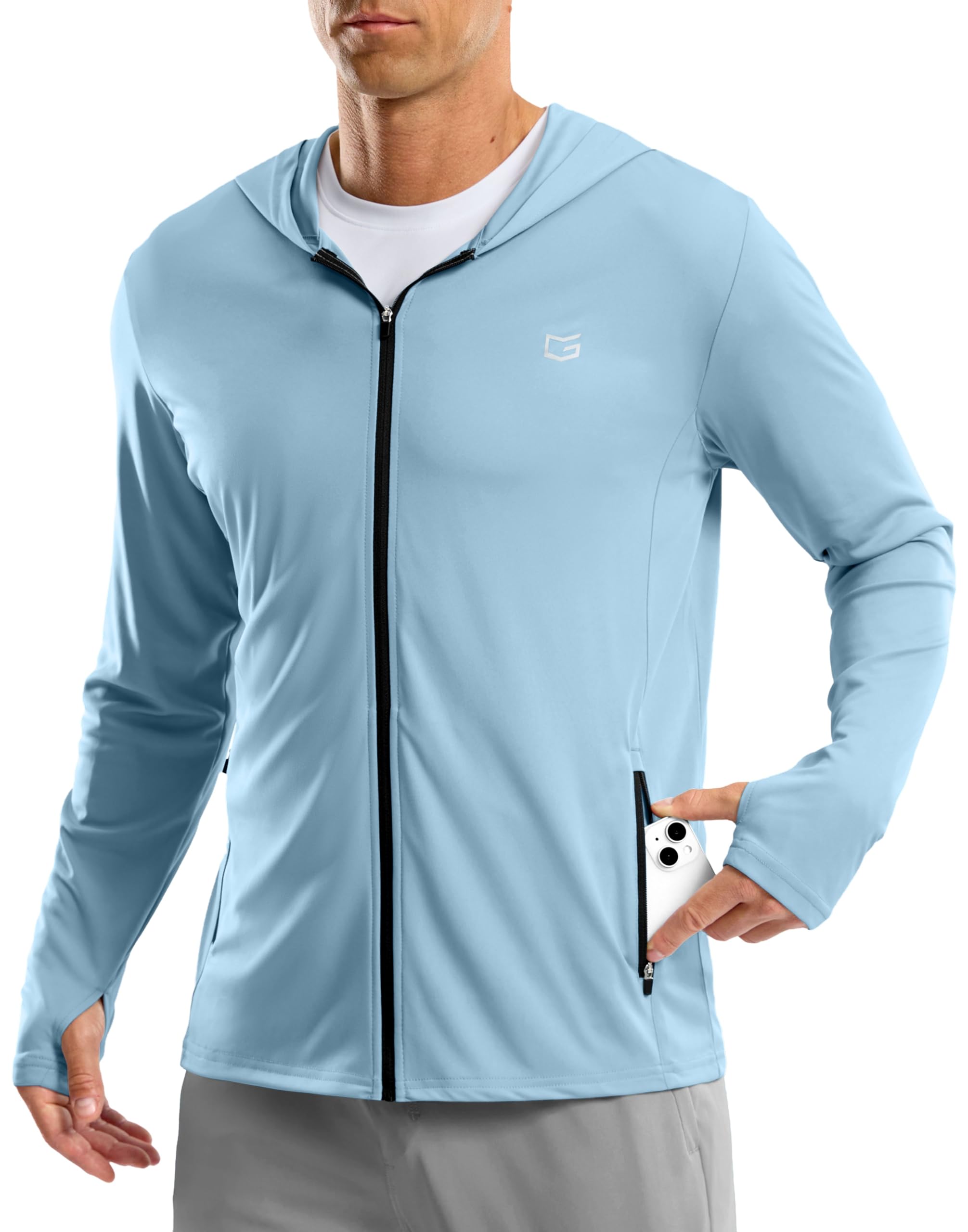 Mens UPF50+ Sun Hoodie Jacket Zip Up Hooded Hiking Fishing Shirts