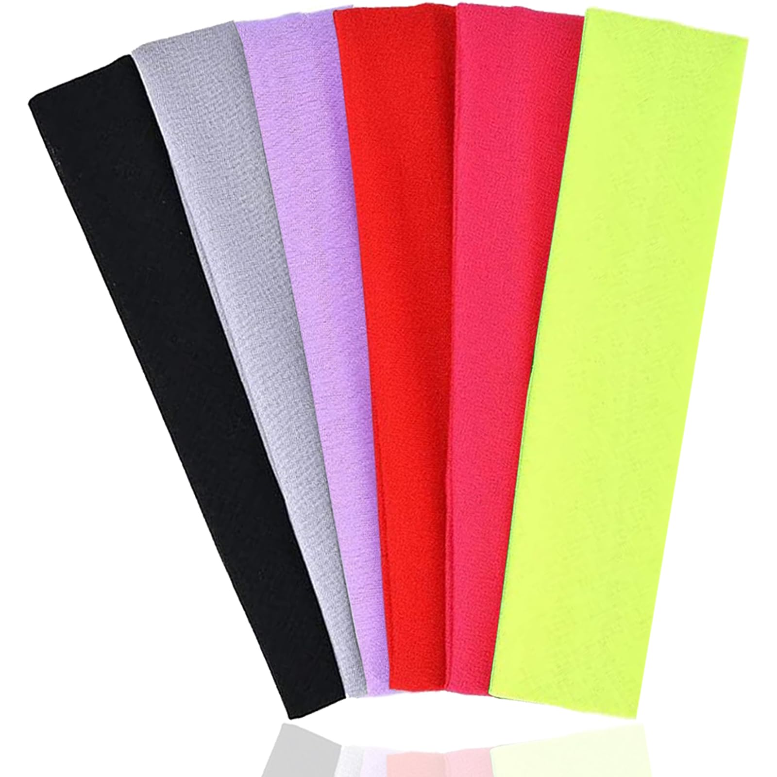 6-Pack Headband for Women, Elastic Sports Headbands, Non-Slip Hair Bands for Running Yoga Workouts, Daily Use, Red, Black, Light Gray, Fluorescent Pink, Green, Medium Purple，Headscarf