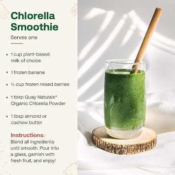 Organic Chlorella Powder 4oz Freeze-Dried, Non-GMO, Gluten-Free, Broken Cell Wall Rich in Chlorophyll & Plant-Based Nutrients Smoothie Booster 100% Pure & USDA Organic.