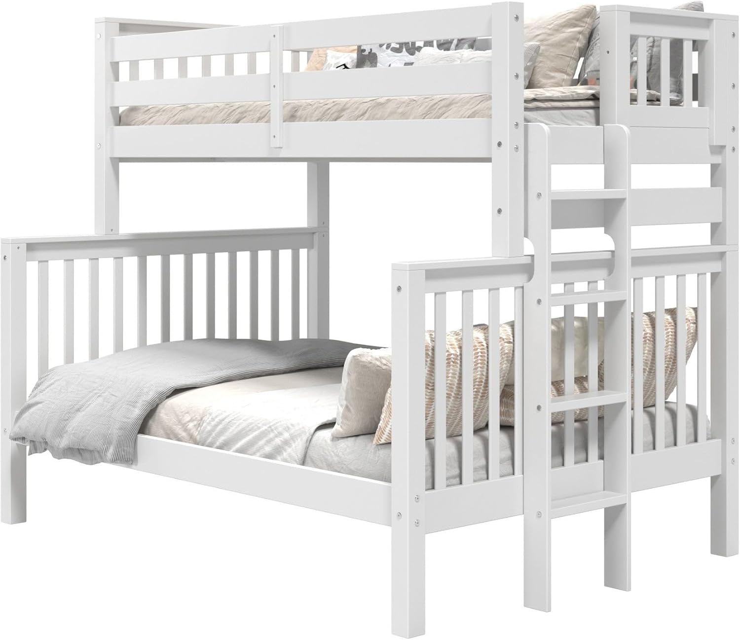 Bedz King Bunk Beds Twin Over Full Mission Style, End Ladder, White