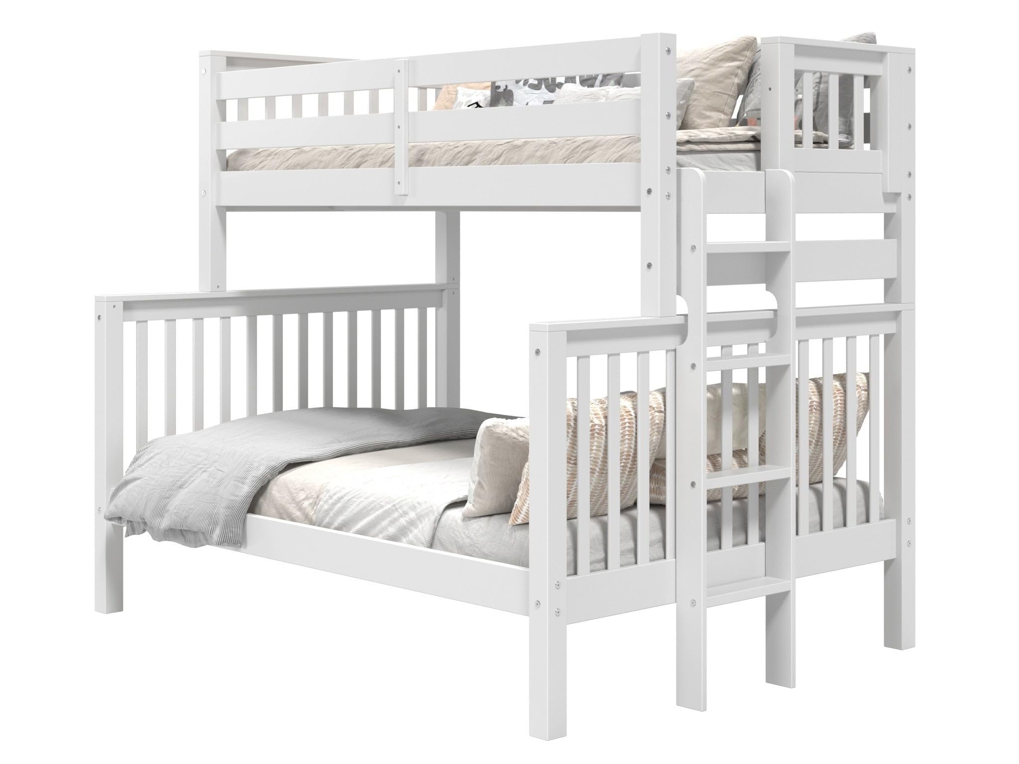 Literas de tamaño individual sobre cama matrimonial, estilo misión con escalera final, color blanco 2