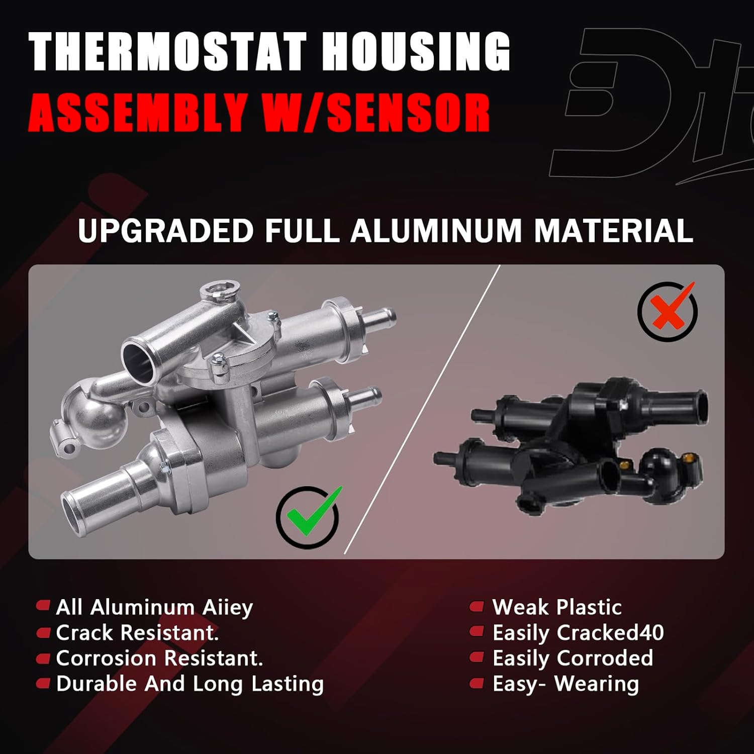 Aluminium Engine Coolant Thermostat Housing Compatible with Chrysler Dodge Jeep Vehicle 200 08-10, Sebring 08-14 & Avenger 09-17, Journey & Compass 07-17 Patriot 07-20 Replaces# 68003582AB, 902-319