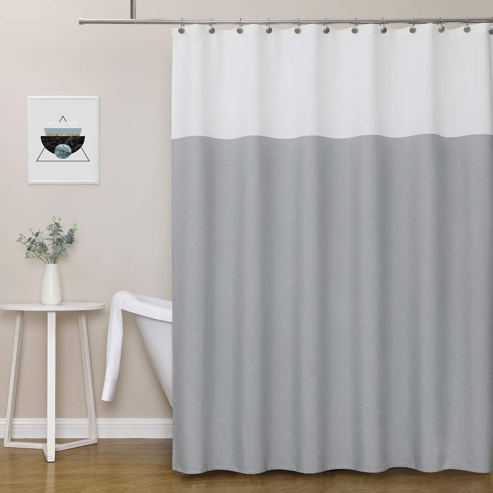Rideau de douche gris 140x220 cm imperméable avec crochets pour baignoire
