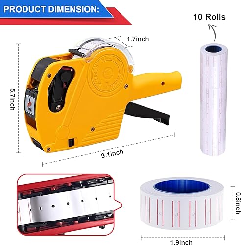 Miniatura 10 de LonXFan Price Gun, 2 Pack Pricing Gun with 5000 Labels & 4 Ink Rollers Kit - 8 Digits Price Tagging Gun Price Label Maker Machine for Office, Home,