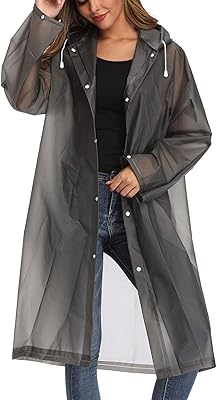 Besshopie EVA Raincoat Waterproof Rain Poncho Reusable Unisex Men Women Long Clear Rain Wear (Black Gray, M)