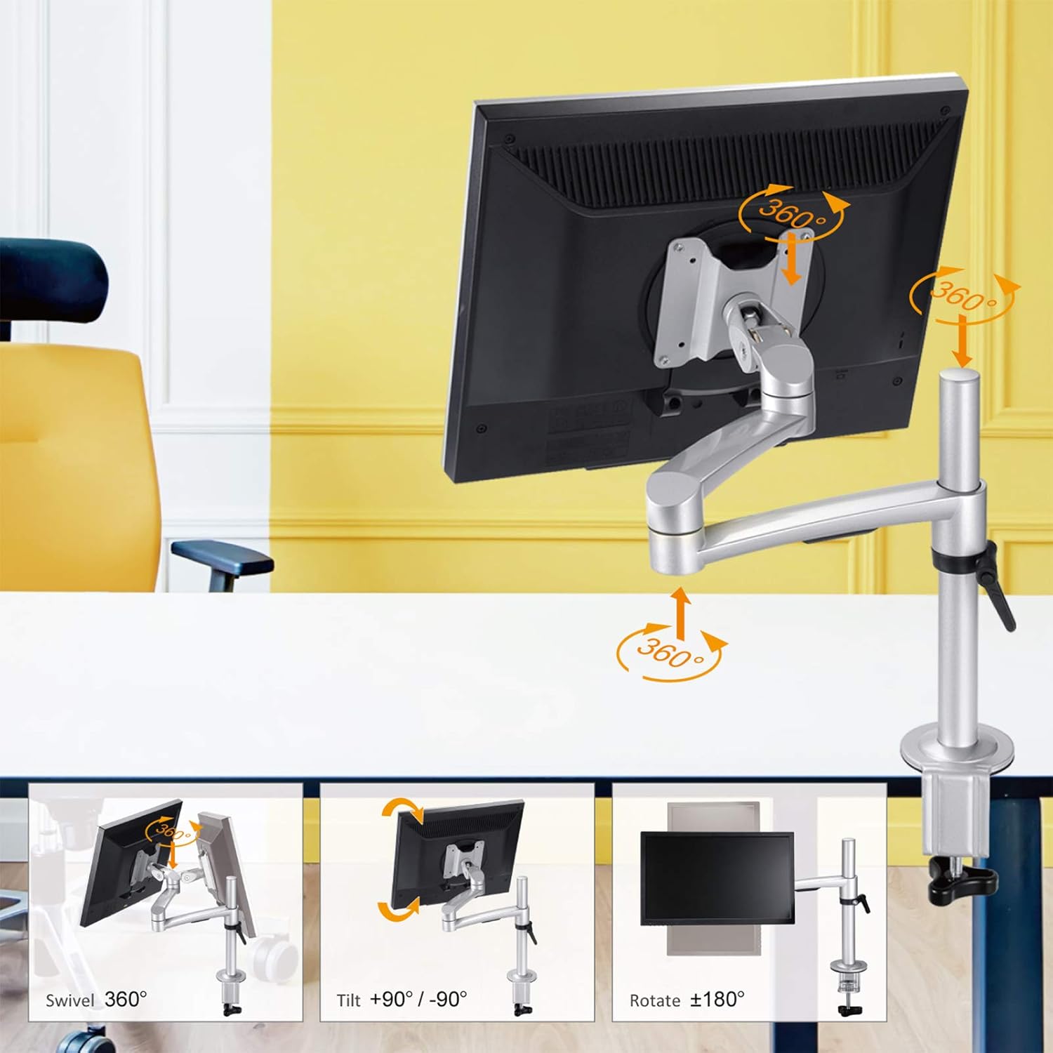 Buy Premium Aluminum Single Monitor Stand, Full Motion Single Monitor Arm Mount with Pole