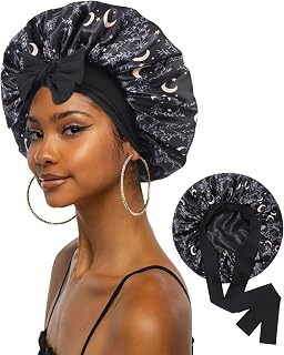 Extra Large Satin Bonnet for Sleeping Jumbo Silk Bonnet Double Layer Hair Bonnet for Women with Elastic Tie Band Sleep Wrap for Braids Curly Hair