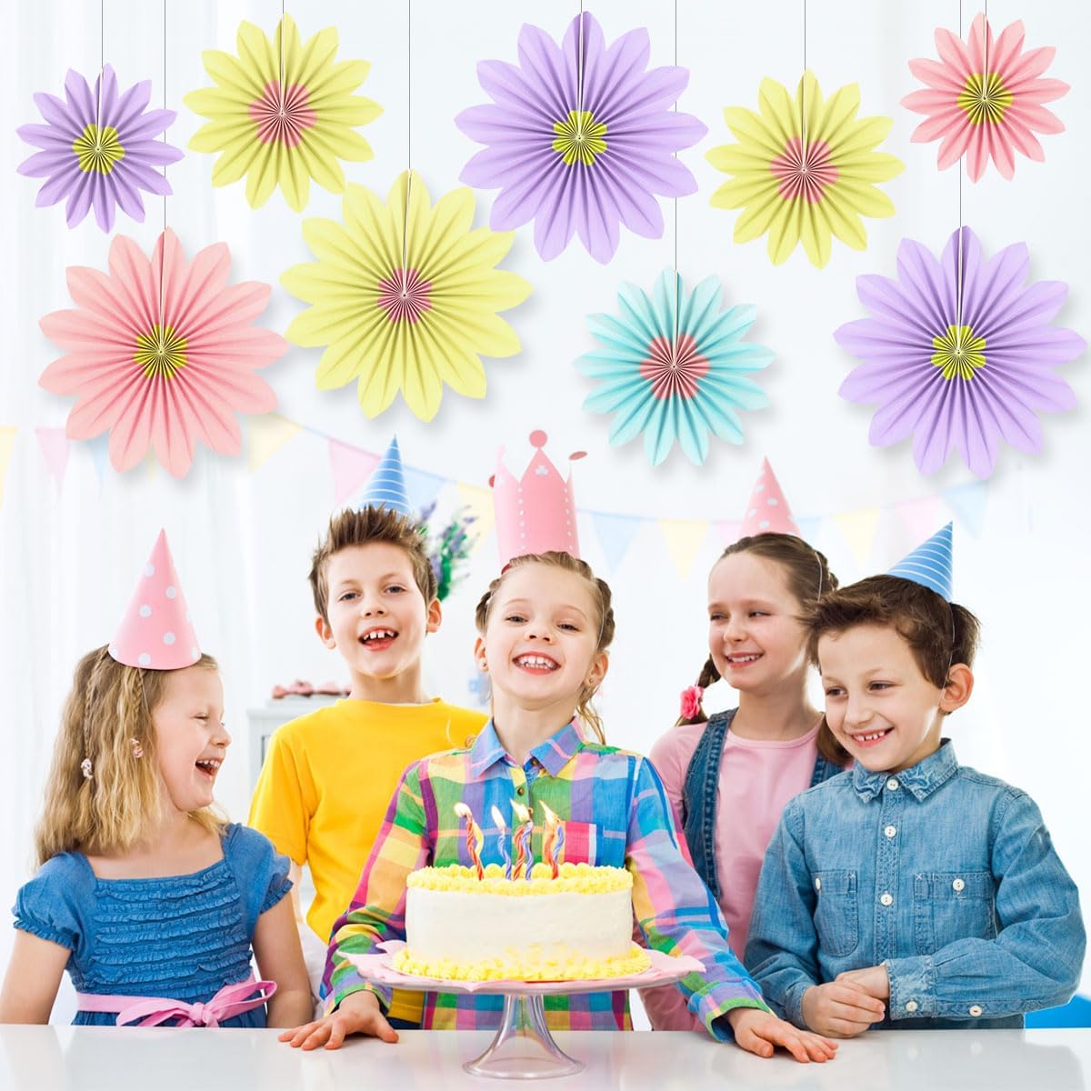 zilue Paper Fans Party Decorations Pastel Party Decorations Pack of 9 image 3
