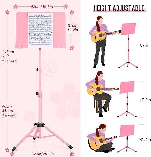 Miniatura 2 de CAHAYA Soporte de partituras y soporte de música de mesa con respaldo sólido con bolsa de transporte para libros, notas, portátil, tableta, rosa,