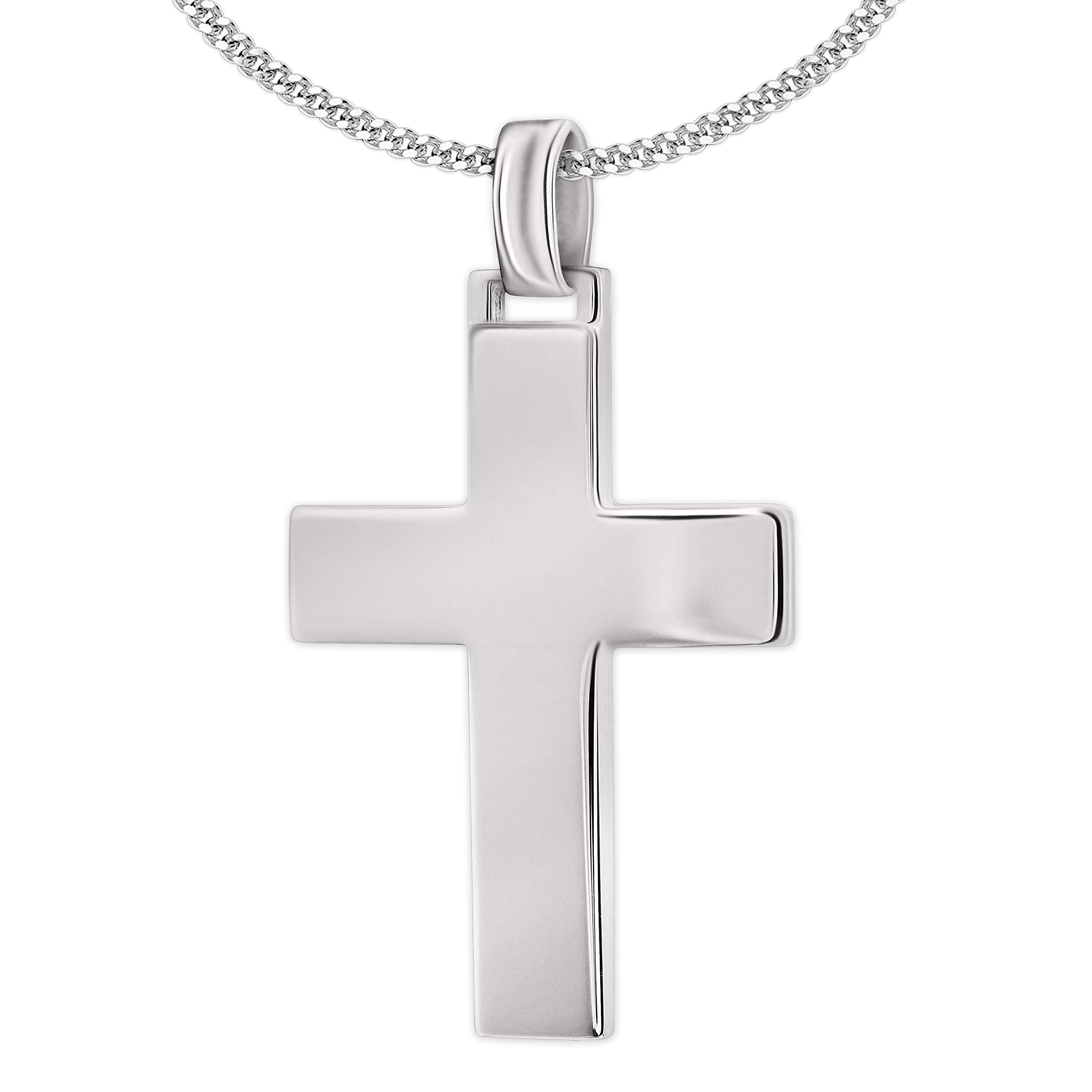 CLEVER SCHMUCK Set Silver Pendant Men's Cross 30 x 21 mm Wide Beams, Front High Gloss Polished Simple Back Matt Back and Curb Chain 55 cm Sterling Silver 925 in Case
