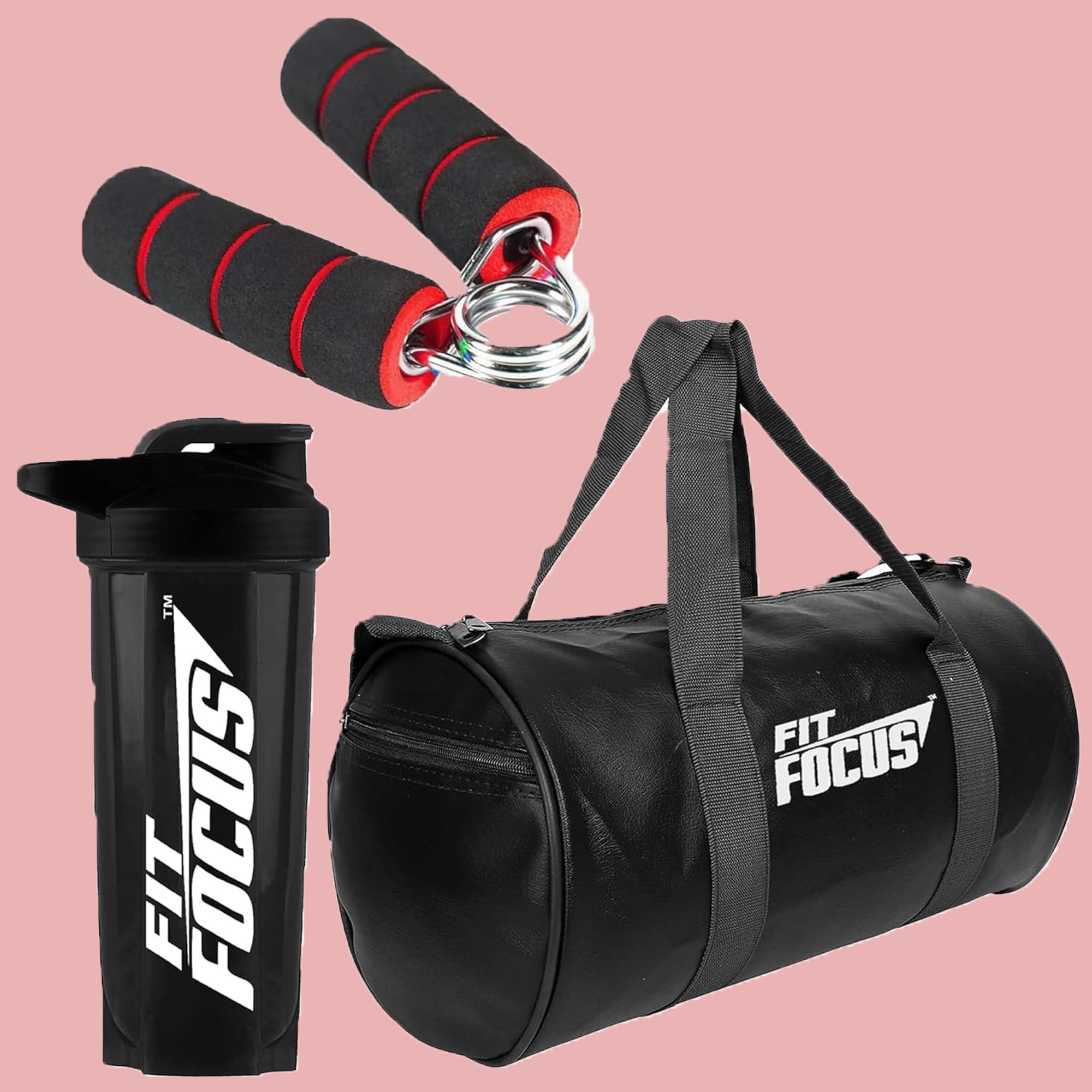 700 ml Gym Shaker Bottle with Gym Duffle Bag with Shoe Compartment and Hand Gripper Duffel Bag for Fitness Shoulder Gym Bags for Men & Women Hand Gripper for Gym | Protein Shaker Pack of 3 (Red)-image-40