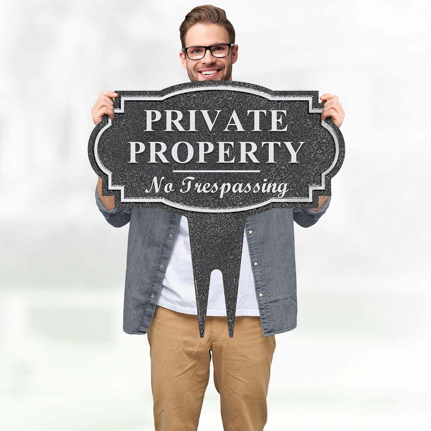 Private Property- No Trespassing Sign, 21x21, Heavy Duty Integrated Ground Stakes, Indoor/Outdoor Use, Rust Free Aluminum Composite, Made in USA by My Sign center