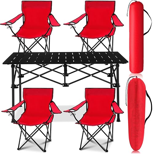 5 Pcs Summer Portable Camping Chair and Folding Camping Table