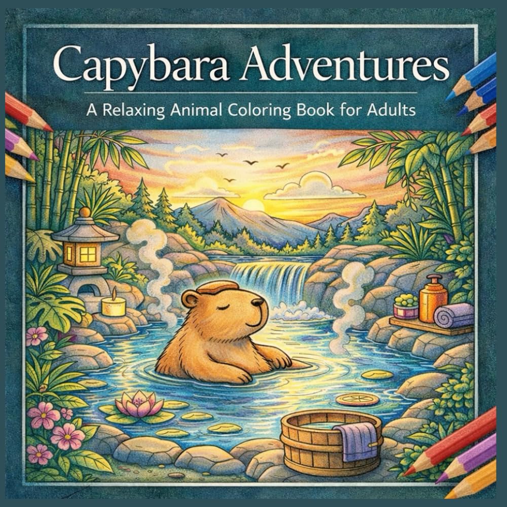 Capybara Adventures : A Relaxing Animal Coloring Book For Adults