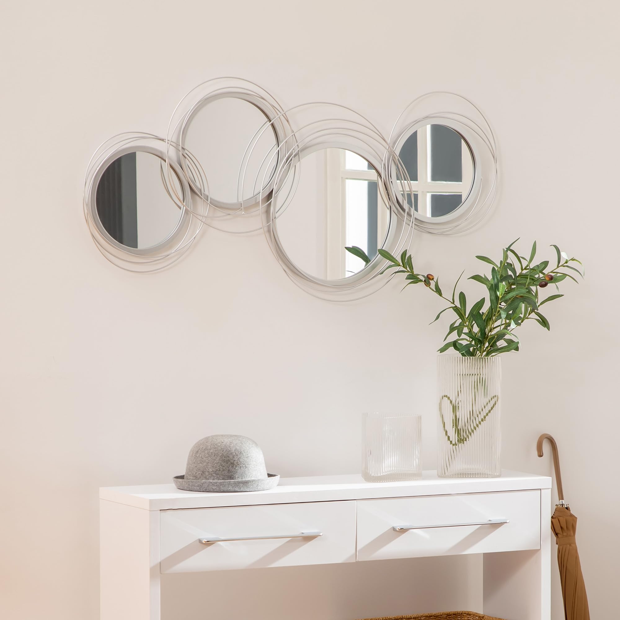 HOMCOM Spiegel Silber für Wanddekoration Metall mit 4 Runden Spiegeln | Wanddeko Wohnzimmer, Wandspiegel, Flurspiegel, Geschenk für Wohnzimmer, Schlafzimmer