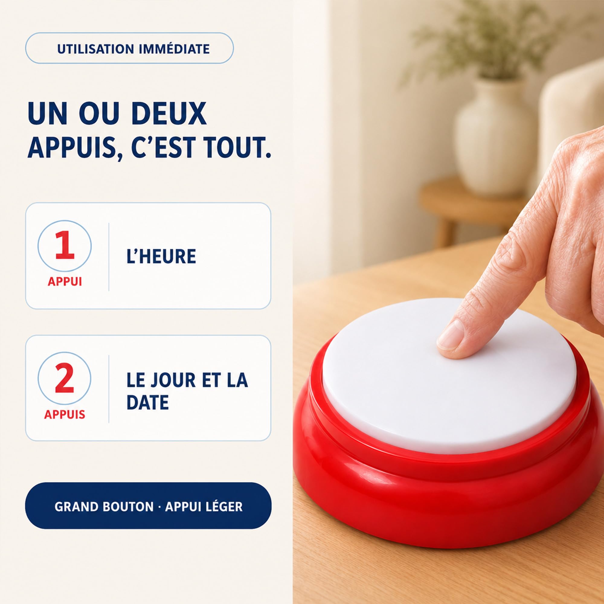 Horloge Parlante à Boutons Voix Française Claire, Réveil,12/24H | Voix Française Claire et Facile à Comprendre, Avec Réveil Sonore - Idéale pour Malvoyants, Aveugles et Personnes Agées