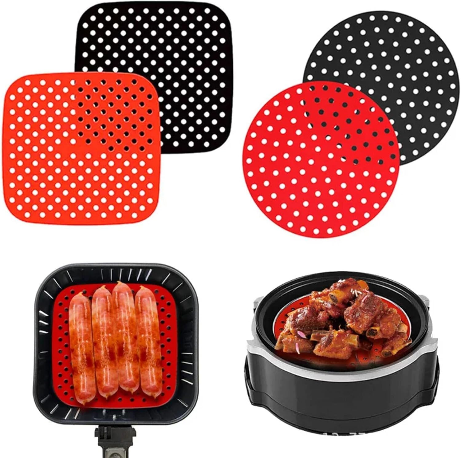 Kit 2 peças de Tapete de Silicone para Air Fryer (Quadrado 21.5x21.5cm 2un) Kit 2 peças de Tapete de Silicone para Air Fryer (Quadrado 21.5x21.5cm 2un)