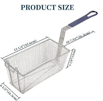 2PCS Deep Fryer Basket Commercial Use, Non-Slip Handle Heavy Duty Nickel Plated Iron Construction Chip Basket, 13 1/4 x 6 1/2 x 6, Restaurant Kitchen Frying Chips Fish Sausages.