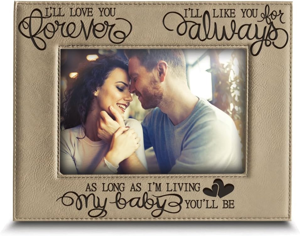 BELLA BUSTA - I'll love you forever, I'll like you for always, as long as I'm living, my Baby you'll be - Engraved Leather Picture Frame- Family New baby Frame-Couple Frame (5x7 Vertical)