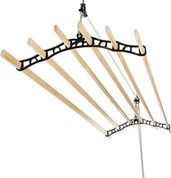 LOWENERGY 6 Lath Pulley Clothes Airer Ceiling Maid   Traditional Victorian Laundry Rack Dryer for Kitchen, Utility, Bathroom or Garage Black 1.0M
