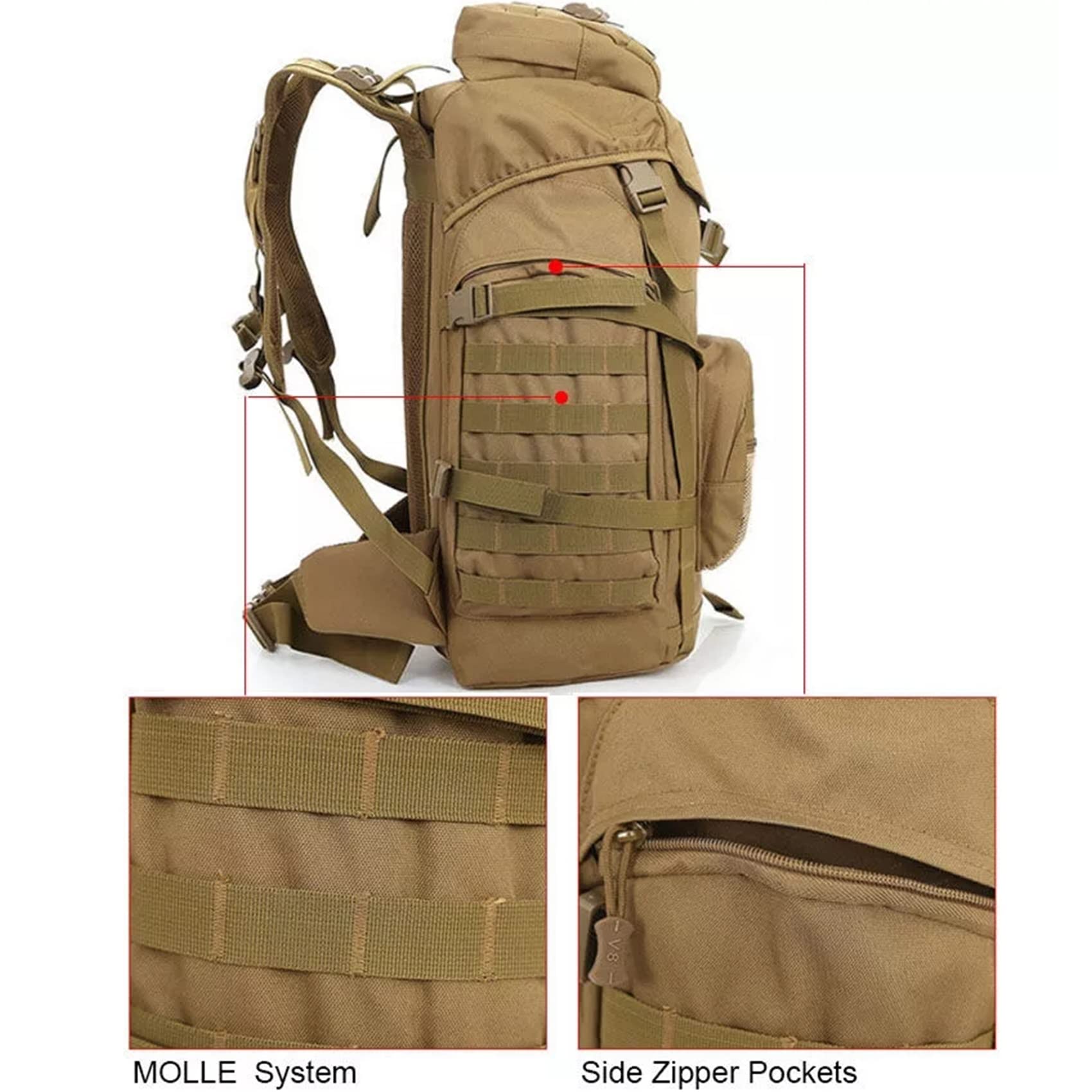 Plecak turystyczny Outdoor 60L wodoodporny plecak sportowy plecak kamuflażowy 800D wojskowy wentylator taktyczny Camping piesze wycieczki plecak podróżny, 5, jeden rozmiar