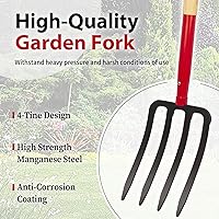 Vista 2 de Tenedor de jardín resistente para excavar, tenedor de 4 dientes para abono de jardinería, tenedor de jardín con mango de madera, 45 pulgadas