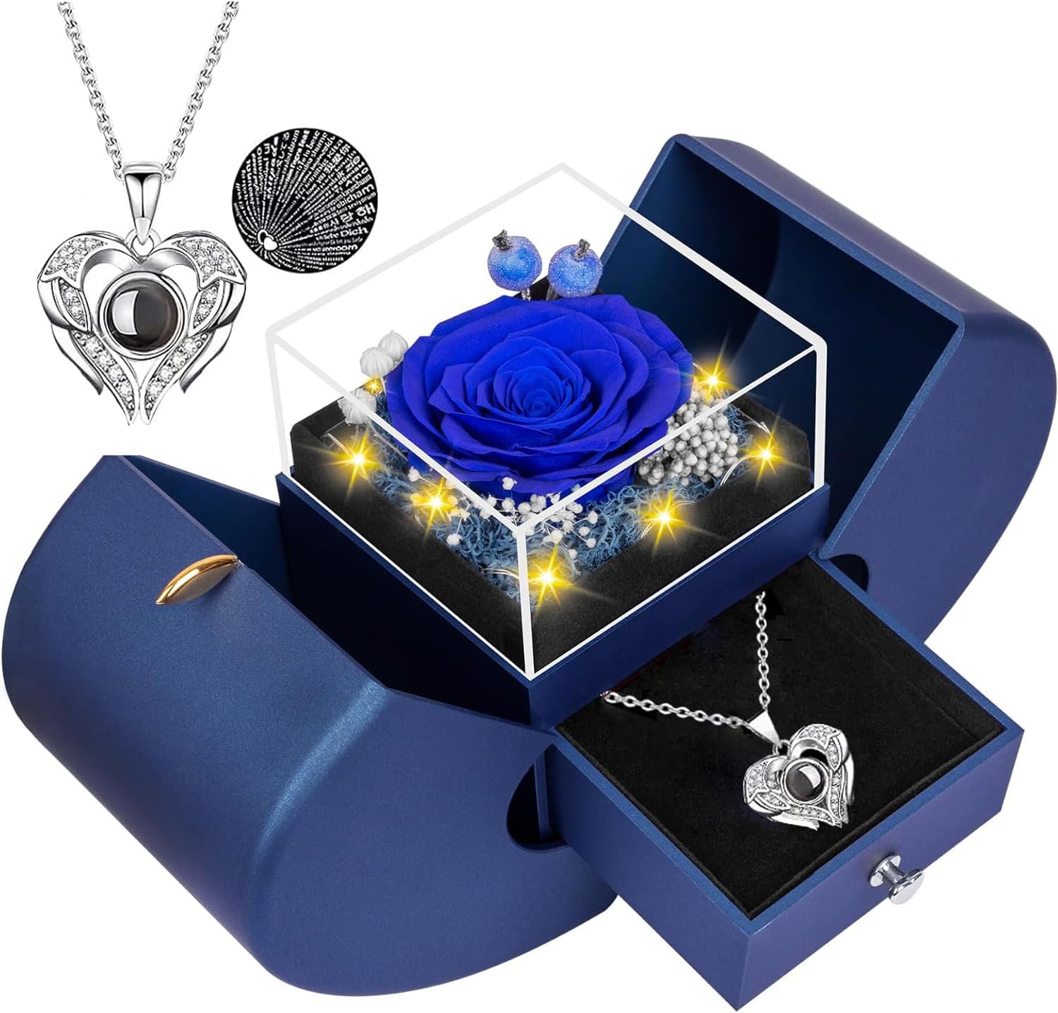 moshen Preserved Rose Gift Box with LED Lights, Red Floral Arrangement, Romantic Jewelry Display Case for Valentine's Day, Anniversary, Birthday (Red)