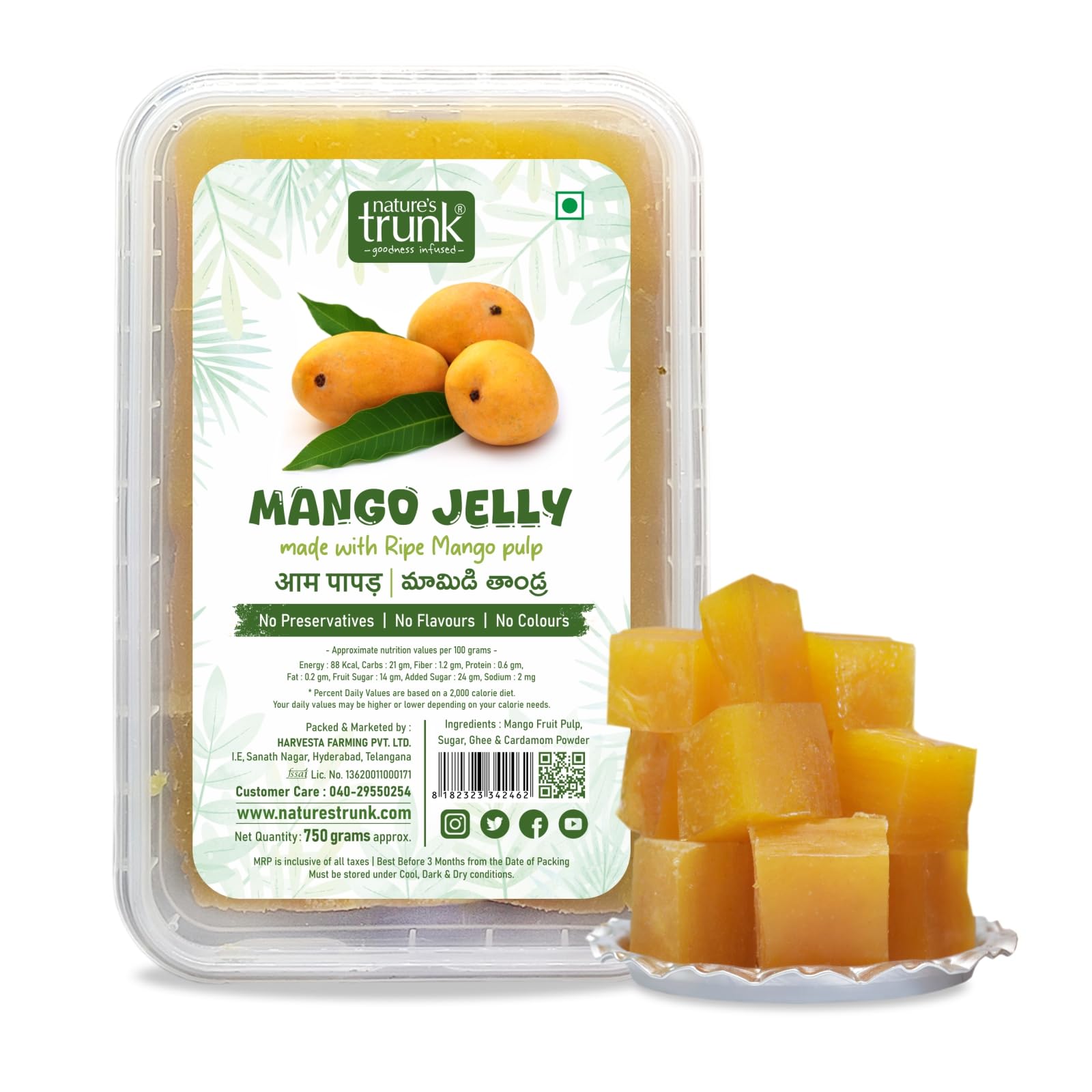 Nature's Trunk Mango Jelly | Aam Papad/Mamidi Thandra | Sun-Dried Traditional Fruit Snack | Ripe Mango Pulp | No Preservatives | Natural Sweet Candy | Healthy Indian Fruit Treat (750g)