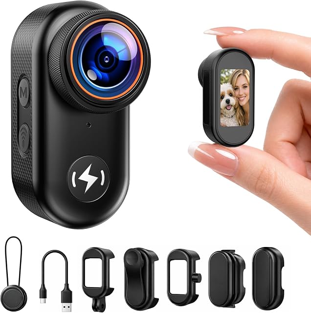 4K POV Camera, Thumb Size Mini Body Camera with 64GB Card, WiFi Portable Action Cam with Magnetic Mount, 150° Wide Angle Hands-Free Wearable Vlogging Camera for TikTok YouTube Travel