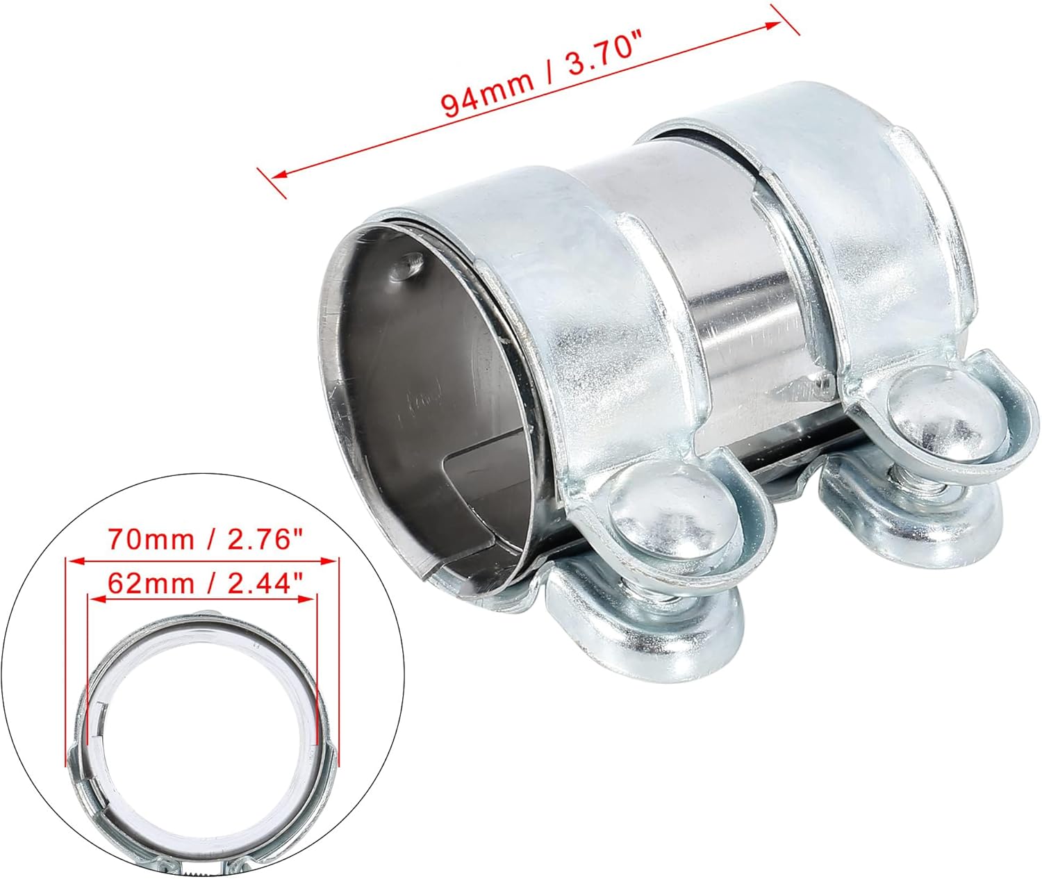 Unifizz 1pc Exhaust Pipe Sleeve Connector Clamp Coupler Compatible with VW Golf Jetta Passat 62 x 94 mm