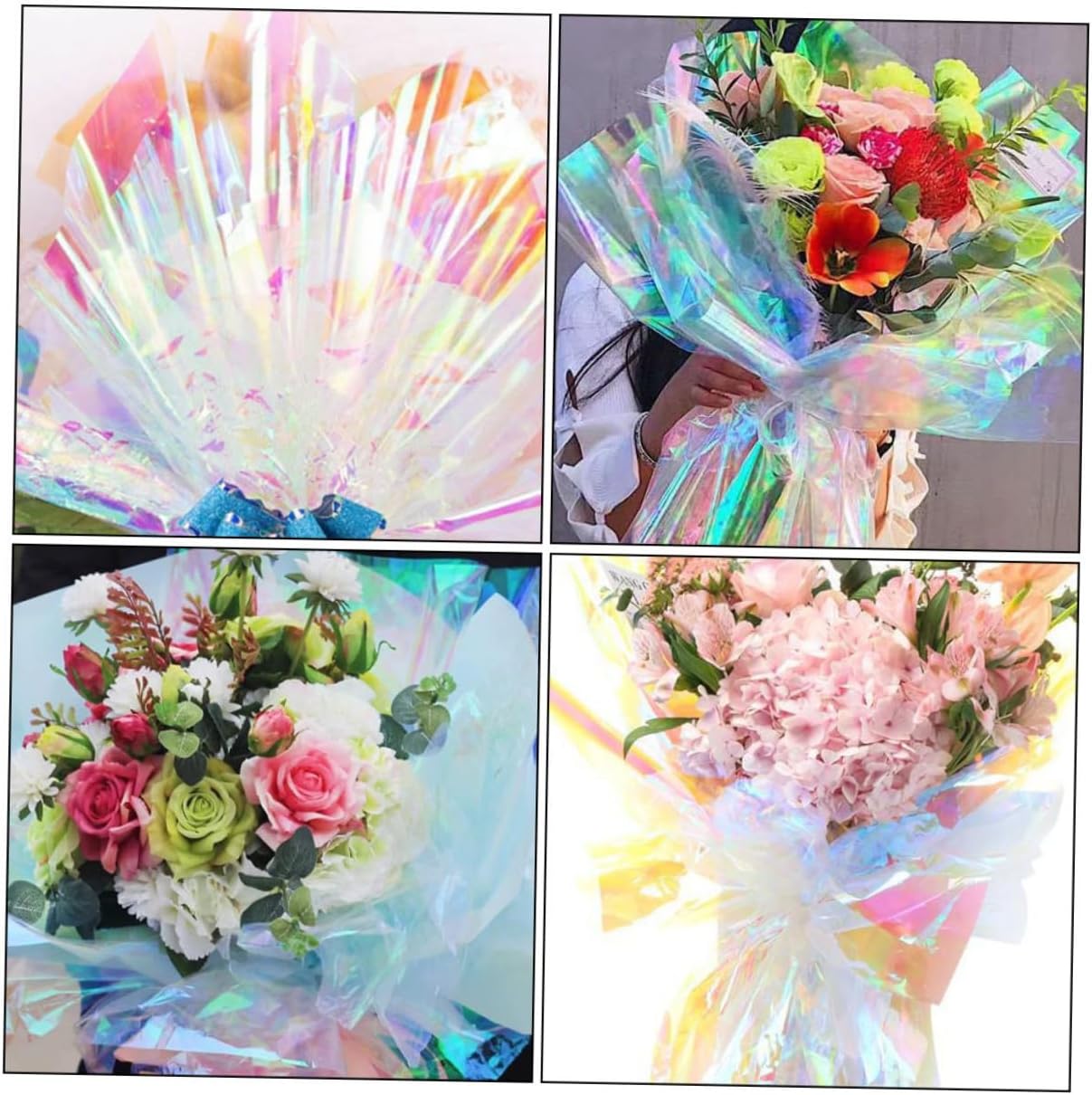 FONDOTIN Iridescent Gradient Cellophane Wrap Film Ultra-thin Transparent Rainbow Wrapping Paper for Flowers DIY Crafts Baskets Party Decorations