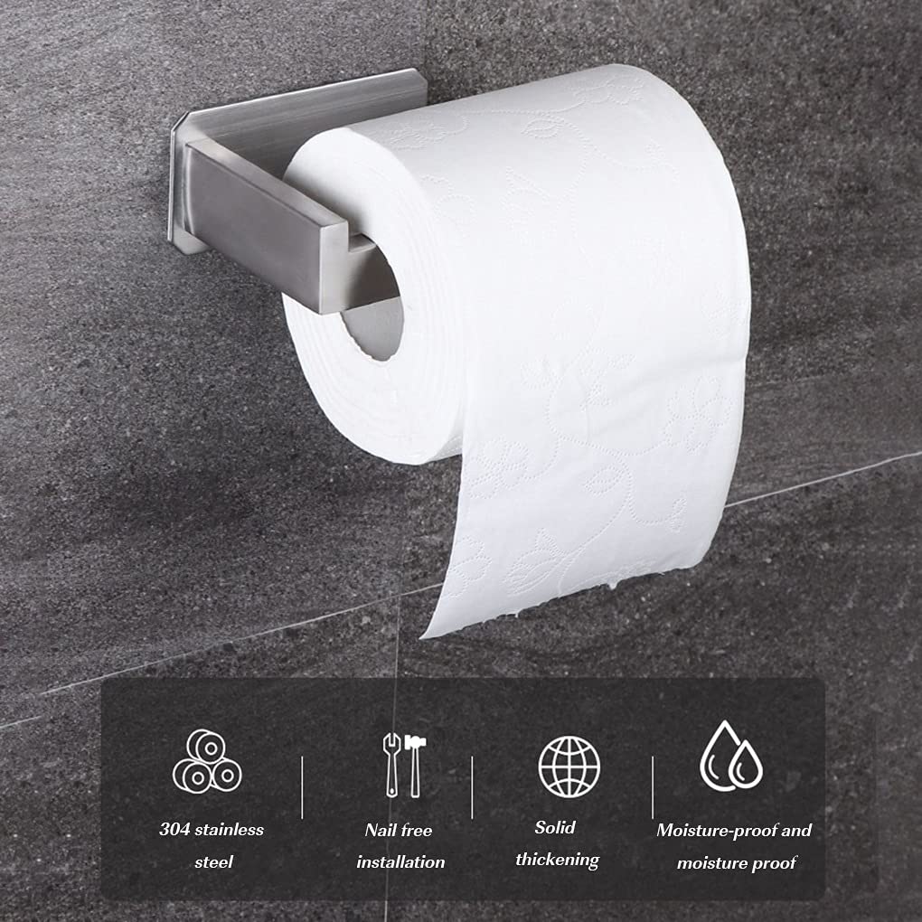 Portarrollos De Papel Higiénico Autoadhesivo, Acero Inoxidable Cromado, Negro, Sin Taladro, Para Baño