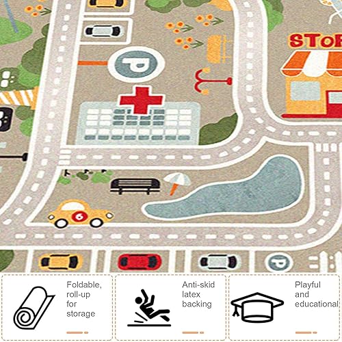 Miniatura 4 de Alfombra de juegos para niños, alfombra de juego para autos de juguete y trenes, alfombra de área de juegos con respaldo de goma, alfombra