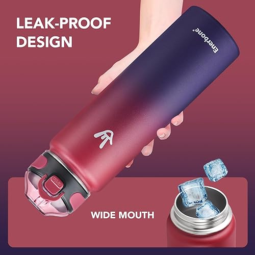 Miniatura 6 de Enerbone Botella de agua aislada de 32 onzas, botella de acero inoxidable con correa de transporte, diseño de aislamiento al vacío de doble pared,